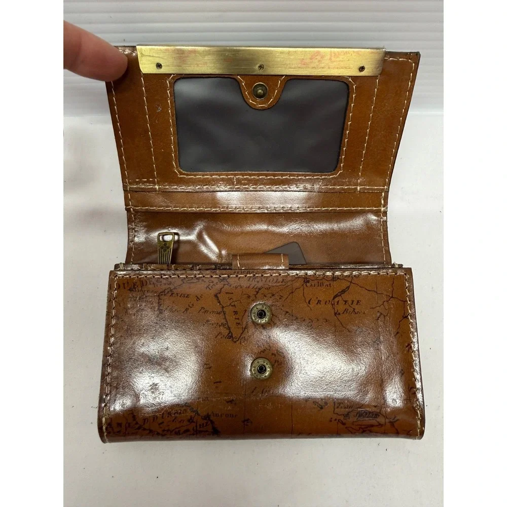 Patricia Nash Oliveri Leather Tri-Fold Wallet W/ RFID‎ Protection RIOT RUST MAP